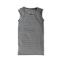 童春秋连衣裙2021新款背心裙黑白条纹百搭打底裙女童休闲包臀长裙 黑背心裙 80 按身高拍