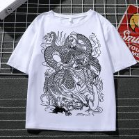 关公纹身T恤精神小伙衣服社会图案学生夏季短袖T恤男韩版潮流t恤 关公盘龙 90CM 童装