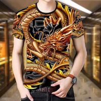 韩版百搭t恤男士短袖中国风印花圆领体恤衫潮2021新款半袖打底衫 短袖T恤 龙魂(优质版) L 80斤-120斤