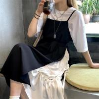 DREAM SEVEN77 假两件连衣裙女2021年春夏新款中长款拼接吊带裙子 黑色 裙子 S