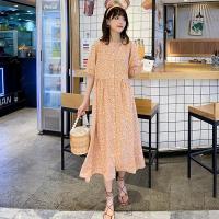 孕妇装夏装上衣夏季时尚V领过膝宽松碎花孕妇连衣裙夏天外出哺乳 花色连衣裙 M[100-125斤]