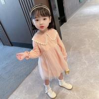 女童秋装中小童公主裙新款2021年洋气小女孩衣服女宝宝娃娃领裙子 橙粉色 90 适合身高80-90厘米