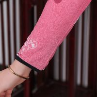 21新款春夏长袖旗袍领T恤妈妈装中国风打底衫中年女装唐装薄上衣 粉色大花 XL 建议85-105斤左右