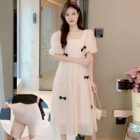 孕妇装夏装连衣裙潮辣妈2021夏法式复古方领泡泡袖网纱仙女裙 单件安全裤(2条装) M