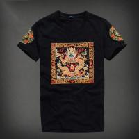 夏季中国风男装官服龙袍半袖民族龙印花上衣 短袖t恤社会精神小伙 黑色[印花款] S (75-85斤)