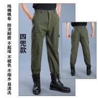 夏季作训服套装保安物业工作服执勤训练服夹克短袖男装治安制服 军绿4袋纯棉帆布单裤子 165[适合100-115斤]