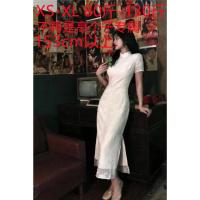 白苏与老男人《知否知否》绣花古典长旗袍改良中长款裙150CM以上 米黄色 XS推荐75-86斤具体按三围