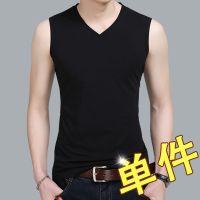 2件】无袖男士t恤V领/圆领多色搭配简约修身打底衫男装夏季新品潮 【无袖】单件装V领黑色 M