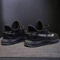 春季新款韩版女学生椰子鞋休闲百搭飞织透气跑步女鞋 1双--5G[黑色] 36