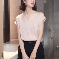 哥弟新款真丝上衣女夏新款气质V领衬衫高端大牌重磅桑蚕丝T恤 黑色 2XL