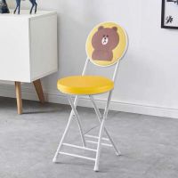折叠椅子靠背椅成人便携家用餐椅现代简约时尚创意圆凳椅子电脑椅 黄色布朗熊加厚软座