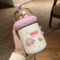 [微景观保温杯女简约学生便携防摔杯子女可爱少女心不锈钢水杯家 白色350ml