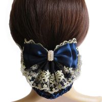 蕾丝花边蝴蝶结职业头花工作盘发头饰加密粗网兜发网宽约10-12cm FZ0160兰色