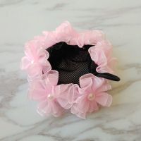 儿童发网发饰舞蹈考级拉丁舞丸子头网兜盘发抽绳芭蕾舞演出头饰 浅粉（有抽绳）