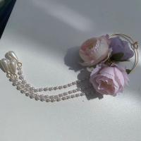 原创发环汉服配饰绢花禁步流苏压襟绣花吊坠花朵挂饰胸佩饰品后压 茶花流苏发环一支