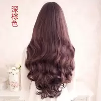 假发女长发长卷发大波浪全头套斜齐刘海中老年妈妈自然逼真中长发 深棕色 斜刘海+发网夹子