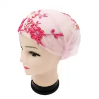 穆斯林春夏季女士薄款透气网纱头巾帽子韩版月子帽产妇帽化疗帽潮 粉红花色