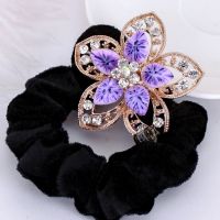 水钻发圈韩国绒布圈带头花饰品盘发头绳水晶发夹头饰皮筋发绳头花 特价头花1紫色