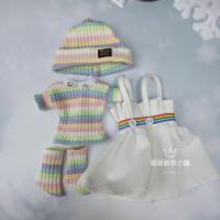 [春季彩虹甜心]bjd六分娃衣套装 男女款情侣套装 彩虹条纹裙裤 6分bjd娃娃尺寸(送娃衣收纳盒) 彩虹甜心-女款