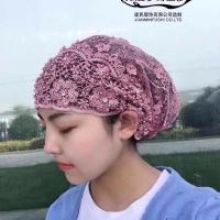 穆斯林纱巾钉钻钉珠头巾回族女士帽子夏季不透秀网回族盖头包头帽 粉色