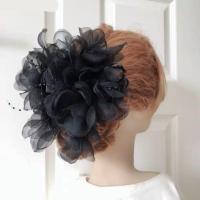 大号头花夸张抓夹娟沙串珠发抓超大花盘发发卡子女头饰发饰发夹 黑色大号抓夹