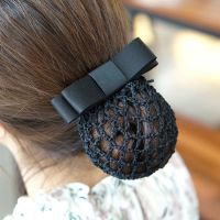 一字方块蝴蝶结弹簧夹发夹 工作白领发网网兜韩国职业发饰头花 黑色粗网