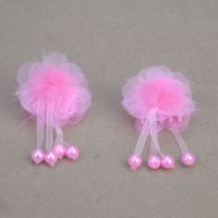 儿童发饰女孩头花水貂毛球抓夹盘发头饰品皇冠发卡流苏毛毛球发夹 A143-粉色