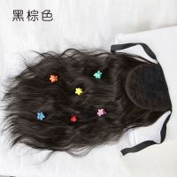 假发女马尾短款绑带式玉米须长卷发水波纹马尾抓夹嘻哈隐形马尾辫 棕黑色 水波纹[绑带款]40CM