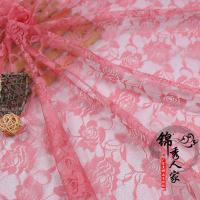 蕾丝布料无弹网纱面料短裙服装窗帘舞台婚庆婚礼背景装饰纱幔网布 西瓜红 玫瑰花/米