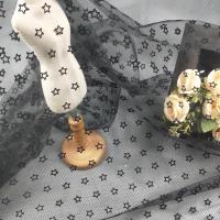 柔软特密网纱植绒印花布料 高端纱裙蚊帐连衣裙面料 美国网透明 玫红色 15#小星星黑色1米