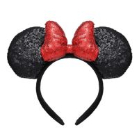 迪士尼发箍头纱白纱网纱蕾丝刺绣珠花手工婚纱发箍米奇公主发饰 亮片蝴蝶结发箍