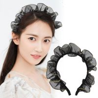 远方情 超仙网纱荷叶边闪钻流苏发箍韩版森系发卡头箍头饰品T1137 减龄荷叶边[网纱发箍]气质黑