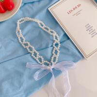 两用款超仙水晶珍珠网纱颈链发带女法式复古头箍颈链女简约气质女 1#方块飘带