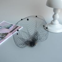 欧美新娘头饰复古面纱饰品网纱羽毛花朵小礼帽发夹发饰贝雷帽发箍 黑色-BZ