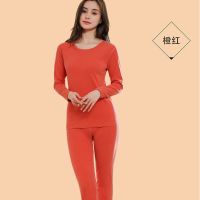 南极人大码加厚加绒保暖内衣套装女无痕打底衫秋冬发热德绒秋衣裤 橙红[套装] M[建议80-100斤]