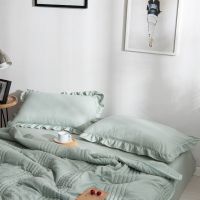 北极绒水洗棉ins花边大枕套48*74cm枕头套单人家用一对拍2 草绿 一只枕套(1只)