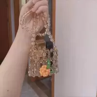 复古橘子汽水草莓串珠包 透明水晶少女亚克力串珠手工编织手提包 材料[橘子口红包]无内袋