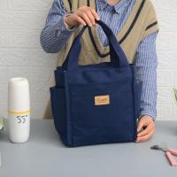 带水杯位的帆布手提袋便当包妈咪包妈妈包外出大容量带饭包饭盒袋 藏蓝色