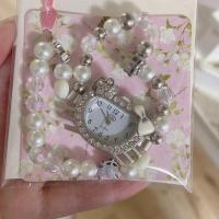 Y2K辣妹手链 kt猫头串珠手表手环 土酷少女可爱朋克配饰饰品 白底白蝴蝶结手表