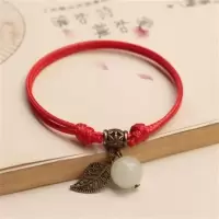时尚夜光驱蚊男生手环情侣夜光石手链简约复古脚链 红色绳叶子夜光珠(会发光)