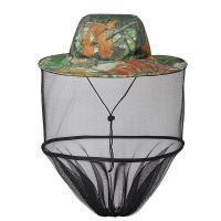 户外男士钓鱼防蚊蚊帐夜钓防蚊虫叮咬头罩养蜂帽子面纱男防晒面罩 树叶迷彩色 均码