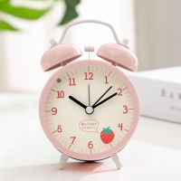静音闹钟少女心日系创意学生用床头可爱小闹钟粉色简约现代大铃声 粉色 3寸草莓带灯
