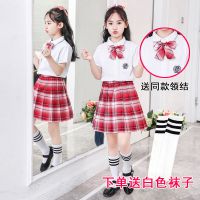 2021新款儿童JK制服草莓可爱多百褶裙学院风表演服女童夏季套装 草莓可爱多裙子+衬衫+领结+袜子 120 建议25-3