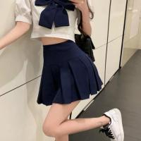 套装裙女2021夏季新款日系学生短款百搭上衣高腰百褶半身裙两件套 裙子 S 80-95