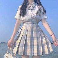 柠檬海盐JK制服裙全套正版原创学生格裙学院风短裙夏季短袖jk套装 柠檬海盐七件套 XS ( 建议体重55-75 )