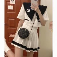 2021夏季新款辣妹学院风短袖西服外套百褶半身裙两件套女学生套装 白色百褶裙 S