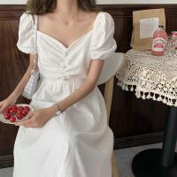 大码微胖mm仙女裙法式复古白色温柔风连衣裙气质脚踝长款显瘦减龄 白色 M （建议90~100斤）