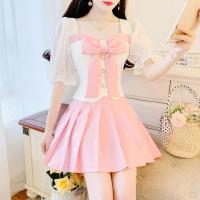 大码小香风炸街盐系套装女夏2021新款韩版百褶裙胖妹妹洋气两件套 7362粉色百褶裙 [单件] M 建议80-100斤