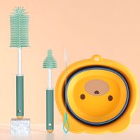 硅胶奶瓶刷奶瓶架360度旋转婴儿奶嘴刷吸管刷杯子清洁刷单支/套装 绿色-直柄 3吸管刷