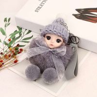 真狐狸毛毛球挂件大眼睛娃娃包挂件毛绒配饰品车钥匙扣挂件可爱女 3D娃娃灰色